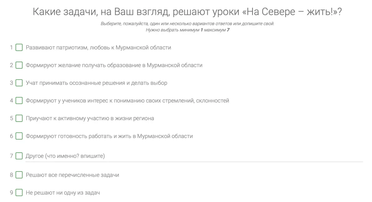 Вопросы, которые сформулированы в опросе