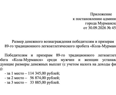 Призовой фонд 89-го традиционного легкоатлетического пробега «Кола-Мурманск» составит 205 тыс. рублей